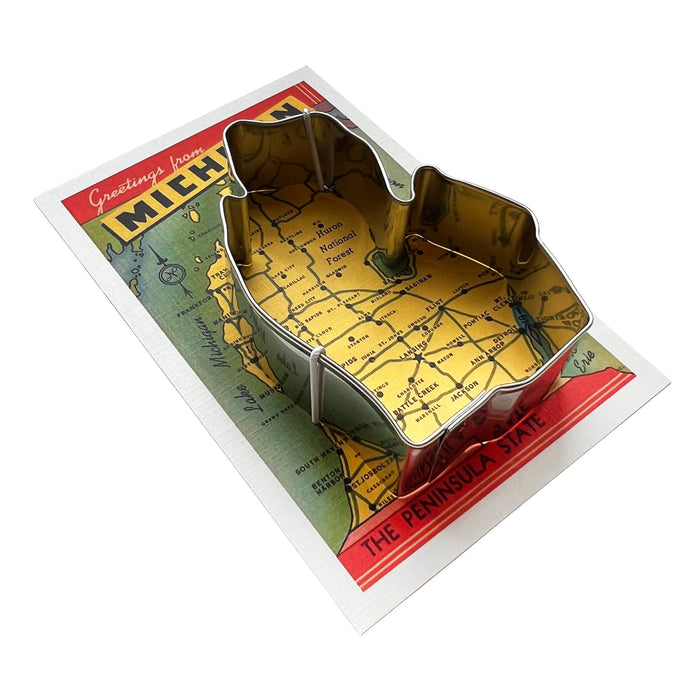 Michigan Lower Peninsula Cookie Cutter with map postcard