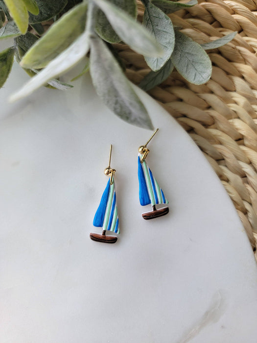 Blue + Green Sailboat Earrings - Cayenne & Cake