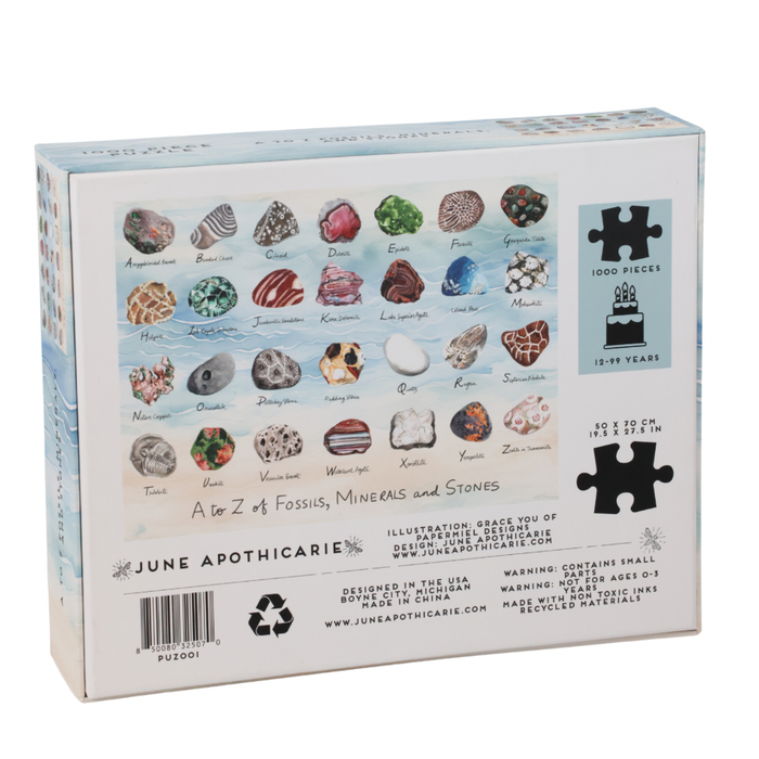 A to Z Fossils, Minerals, and Stones 1,000 Piece Puzzle - June Apothicarie