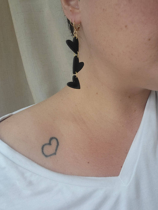 Long Triple Black Heart Dangles - Cayenne and Cake