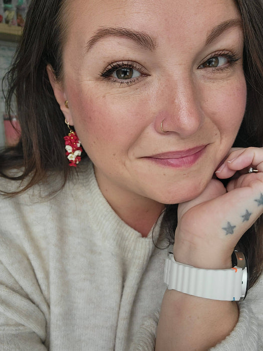 Red and White Flower Bunch Earrings - Cayenne and Cake