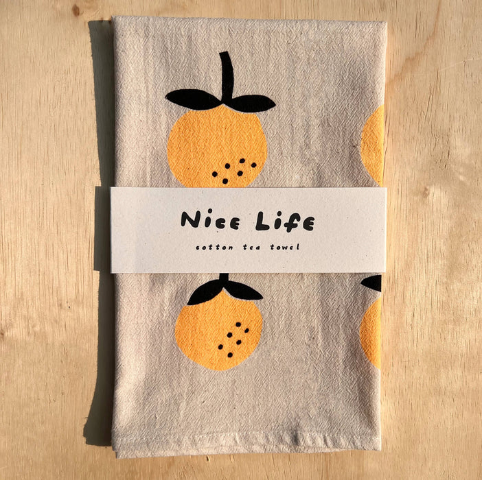 Orange Screen Printed Tea Towel - Nice Life