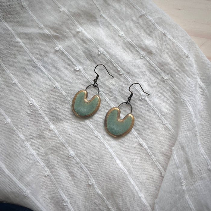 Weathered Matte Turquoise Earrings with Gold Edges