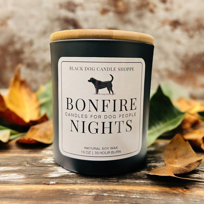 Bonfire Nights Black Glass Candle - Black Dog Candle Shoppe