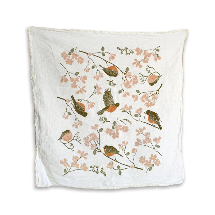 Early Bird Kitchen Tea Towel with Robins - June & December