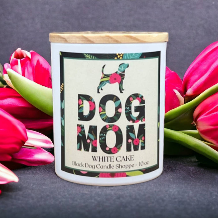 Dog Mom White Cake Scented Candle - Black Dog Candle Shoppe