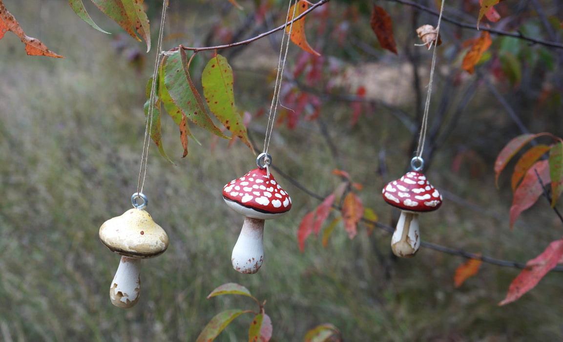 Hand-Painted Wooden Mushroom Hanging Ornaments - Goblin Grimm