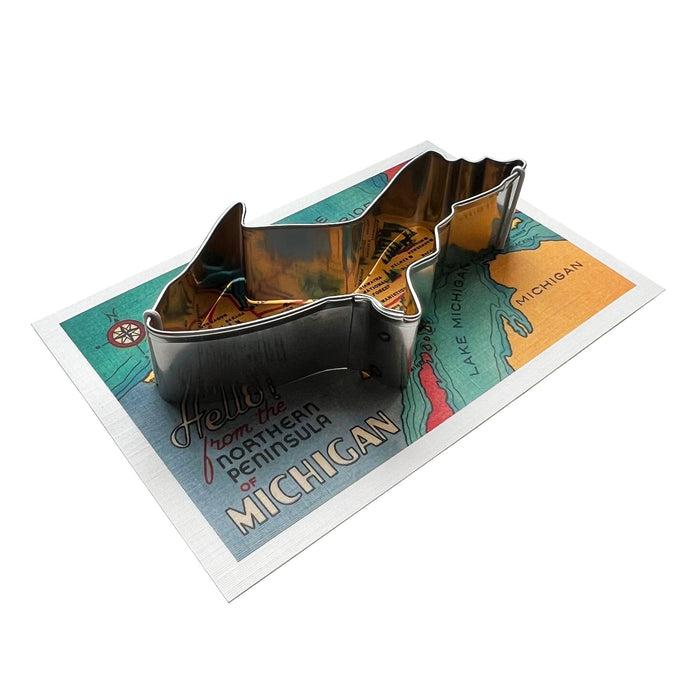 Michigan Upper Peninsula Cookie Cutter with map postcard