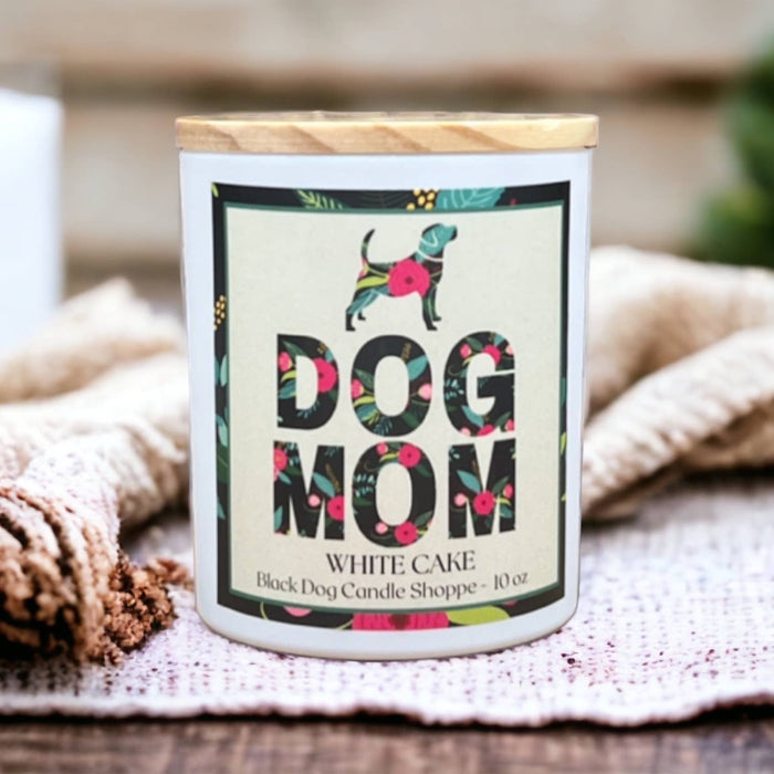 Dog Mom White Cake Scented Candle - Black Dog Candle Shoppe