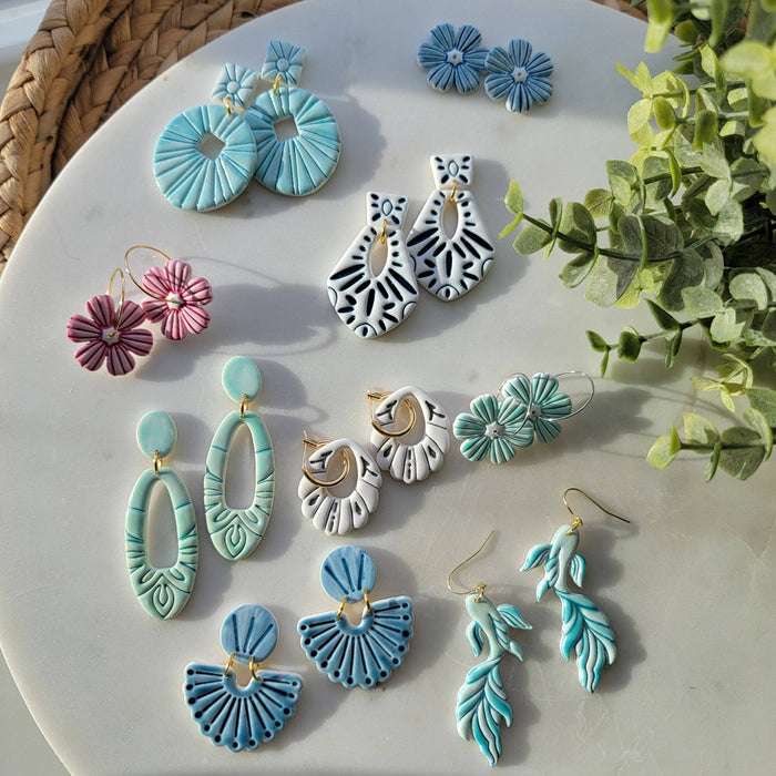 Blue Scalloped Tile Earrings - Cayenne & Cake