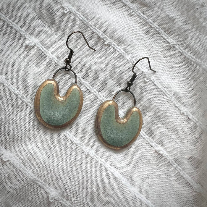 Weathered Matte Turquoise Earrings with Gold Edges