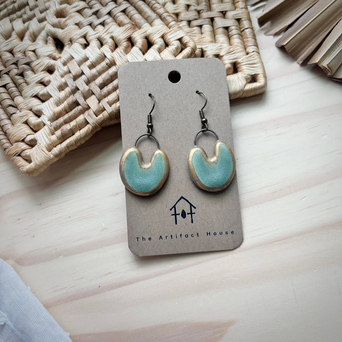 Weathered Matte Turquoise Earrings with Gold Edges