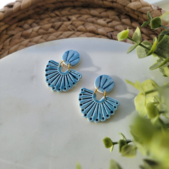 Blue Scalloped Tile Earrings - Cayenne & Cake