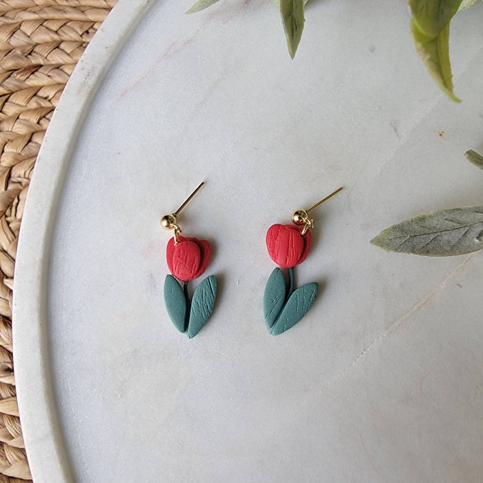 Red Tulip Earrings - Cayenne and Cake