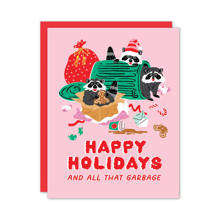 Boxed Pink Raccoons Holiday Card - Party of One