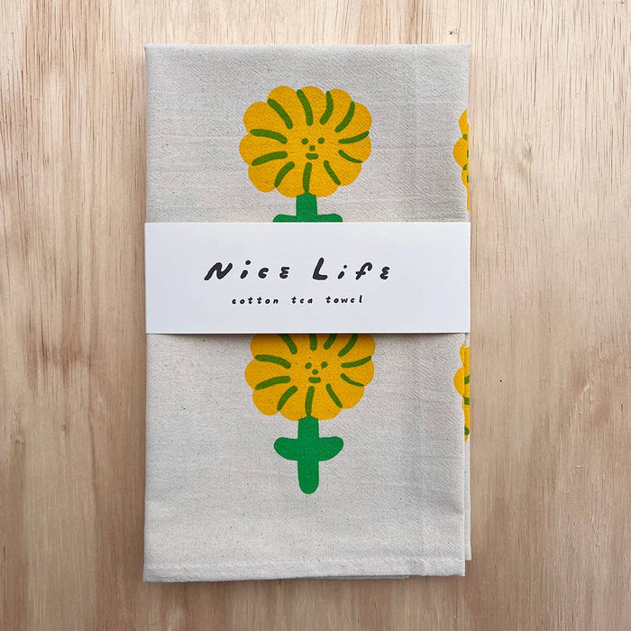 Happy flower tea towel
