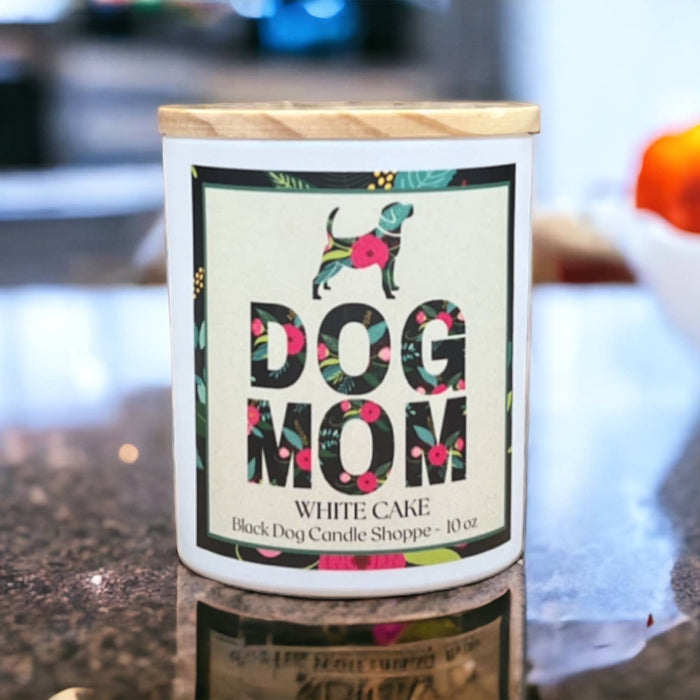 Dog Mom White Cake Scented Candle - Black Dog Candle Shoppe