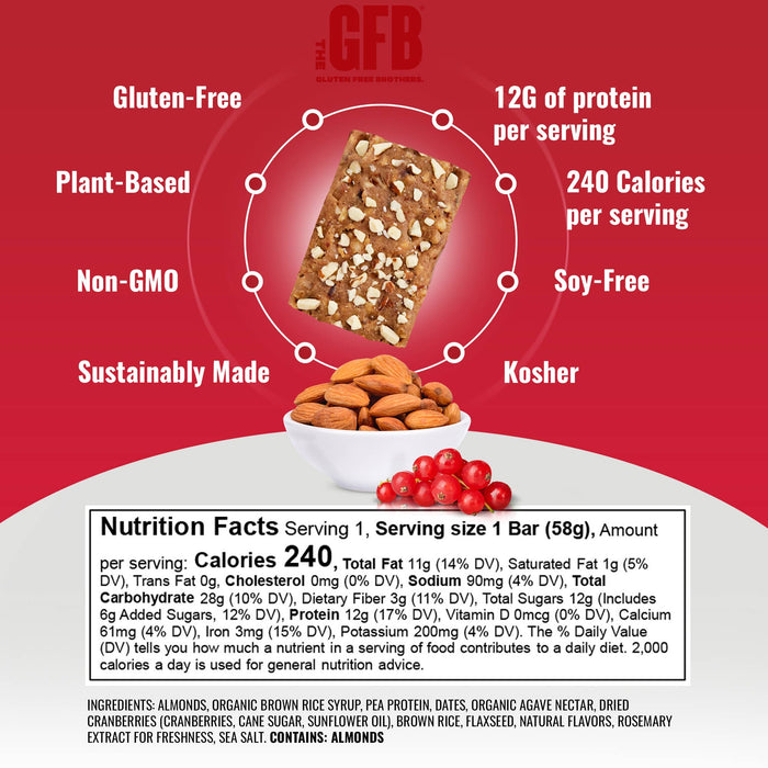 Cranberry Toasted Almond Protein Snack Bar - GFB