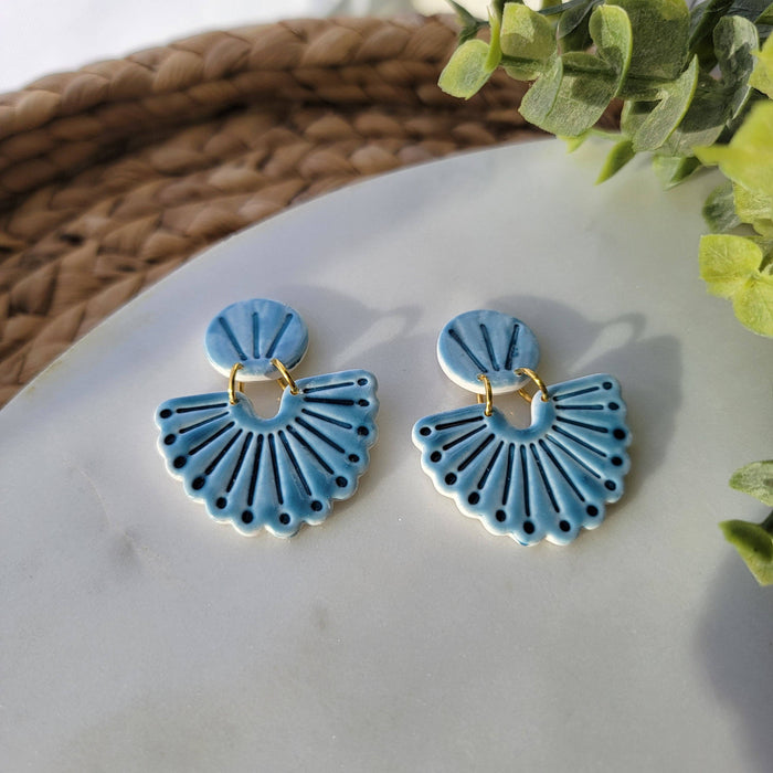 Blue Scalloped Tile Earrings - Cayenne & Cake