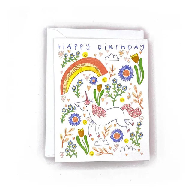 Happy Birthday Rainbow Unicorn Card by Katie Eberts Illustration