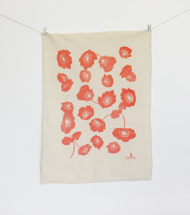 Dotted Poppies Tea Towel - Scarlet Crane Creations