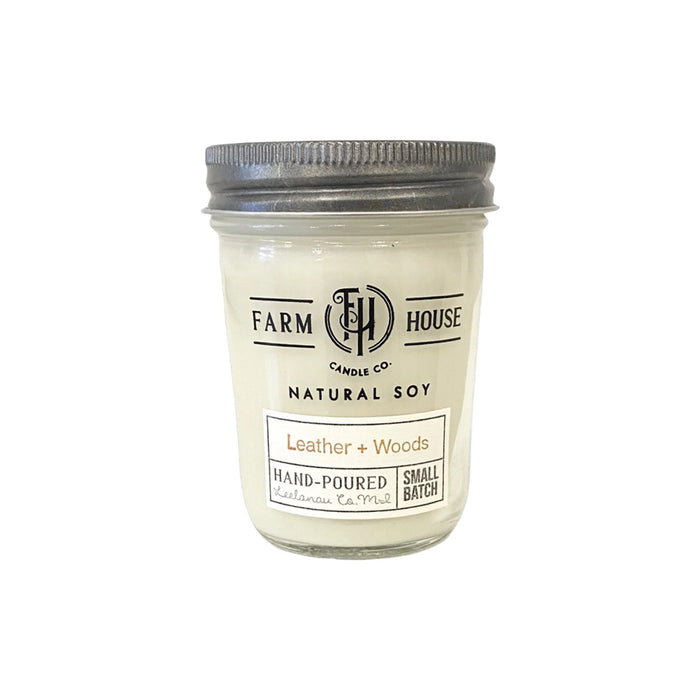 Leather + Woods Natural Soy Candle - Farm House Candle Co.