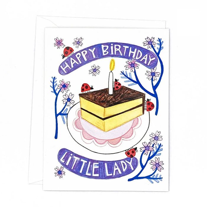 Happy Birthday Little Lady with purple - Katie Eberts Illustration