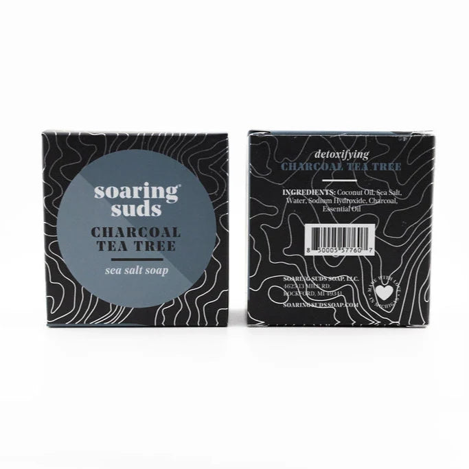 Charcoal Tea Tree Sea Salt Artisan Soap - Soaring Suds