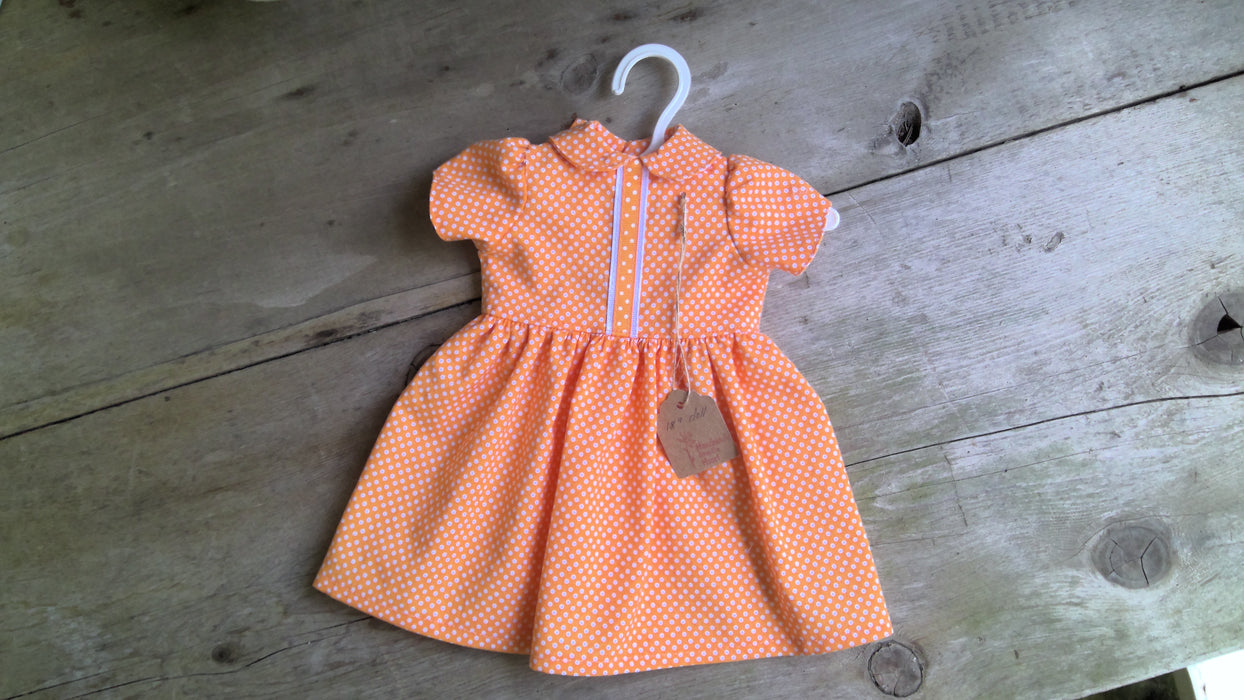 Jeanne Cooper 18 Inch Doll Dress; Orange Polka Dot with Trim