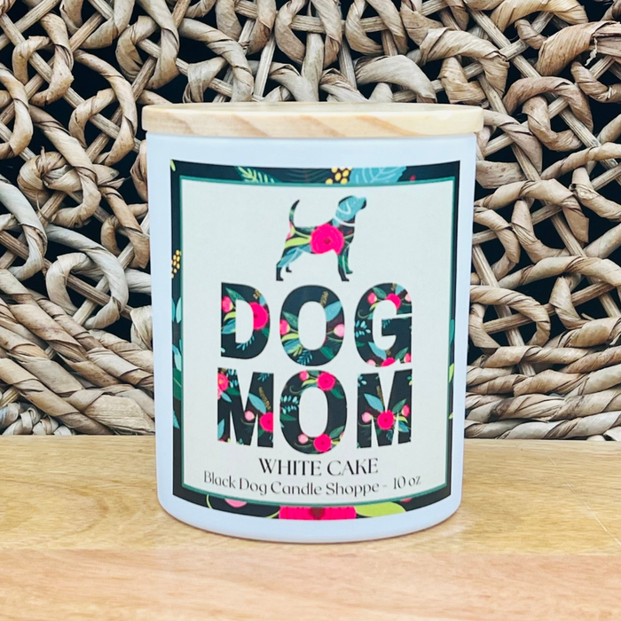 Dog Mom White Cake Scented Candle - Black Dog Candle Shoppe
