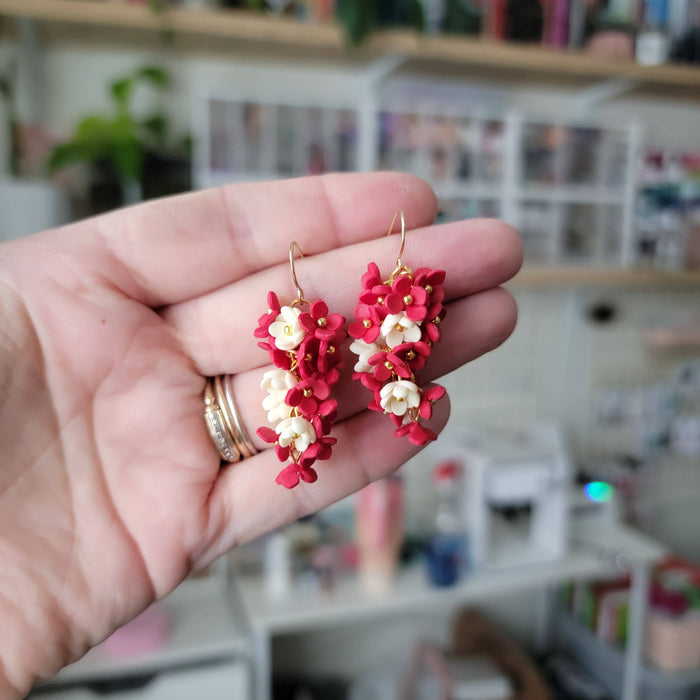 Red and White Flower Bunch Earrings - Cayenne and Cake