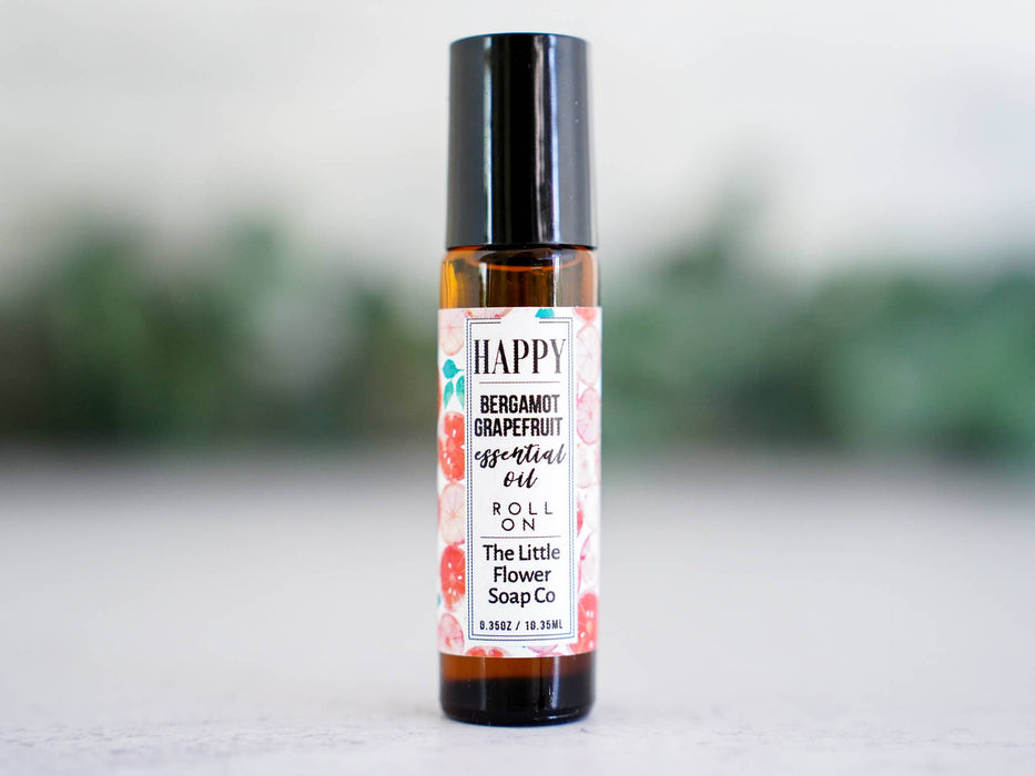 HAPPY Bergamot Grapefruit Essential Oil Roll-on Aromatherapy - Little Flower Soap Co.