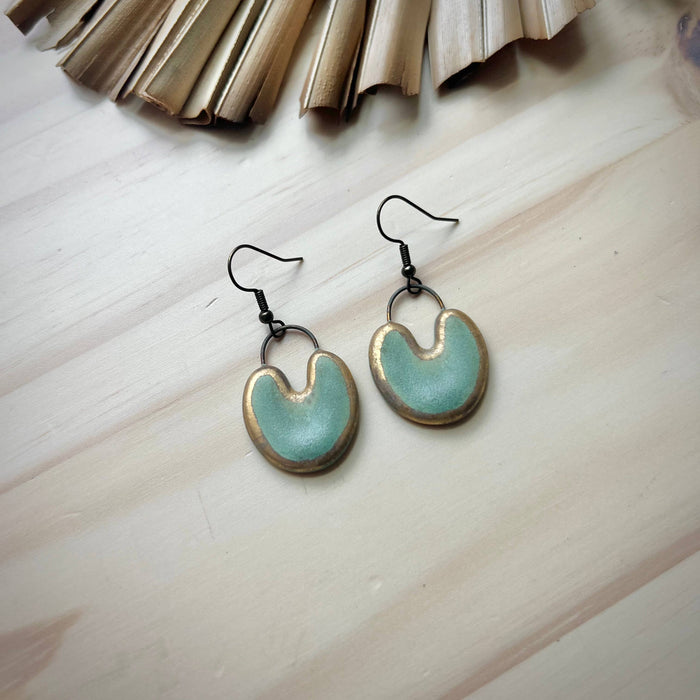 Weathered Matte Turquoise Earrings with Gold Edges