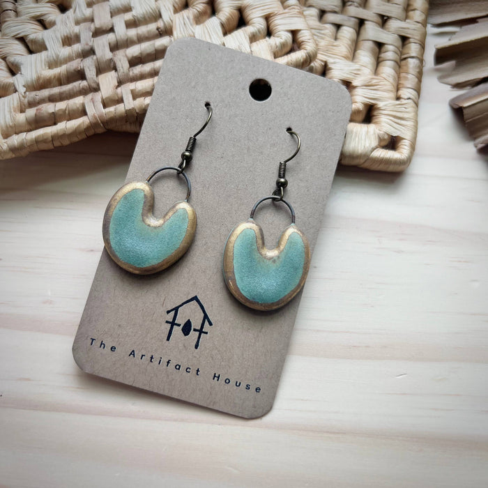 Weathered Matte Turquoise Earrings with Gold Edges