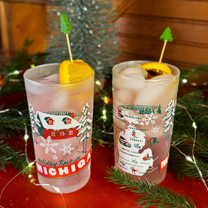 Holiday "Greetings from Michigan" Frosted Glass - Peninsulas