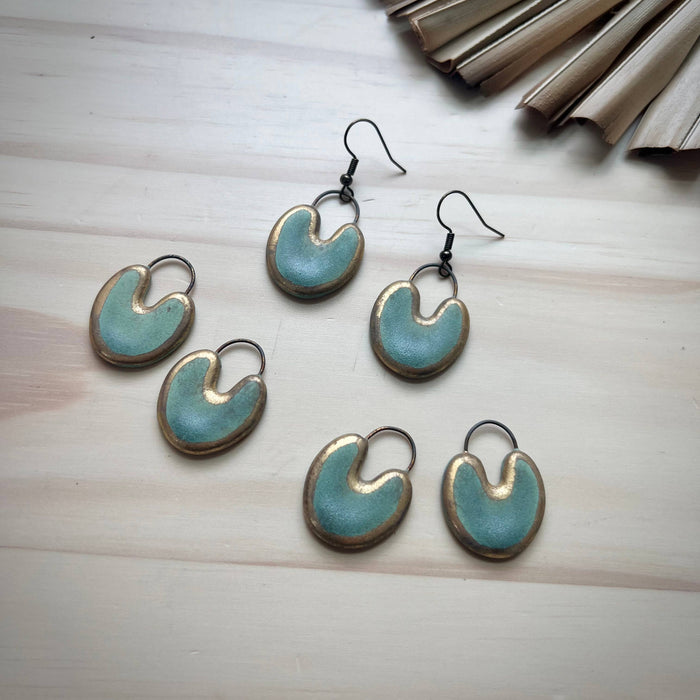 Weathered Matte Turquoise Earrings with Gold Edges