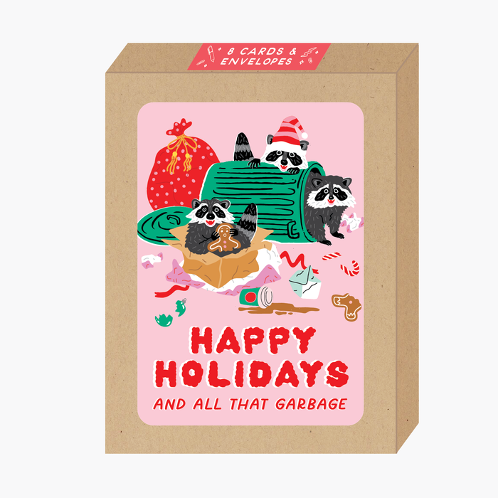 Boxed Pink Raccoons Holiday Card - Party of One