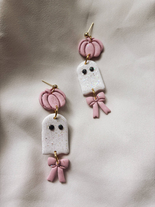 Pink Pumpkin Ghost Earrings - Placed by Grace