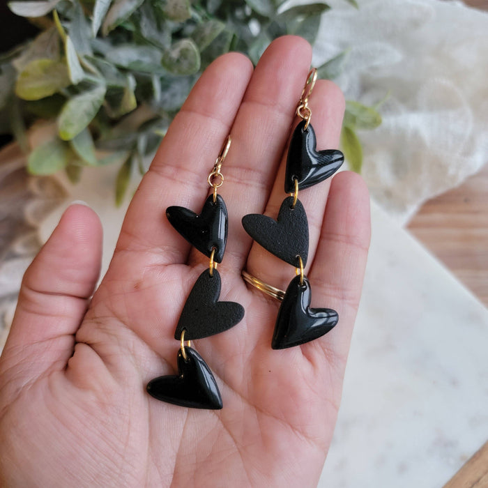 Long Triple Black Heart Dangles - Cayenne and Cake