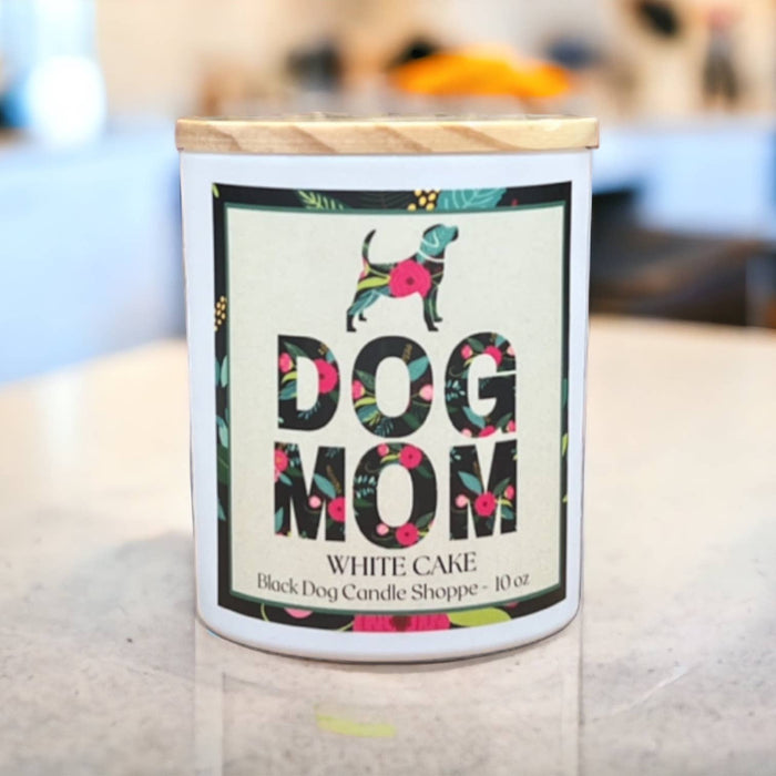 Dog Mom White Cake Scented Candle - Black Dog Candle Shoppe