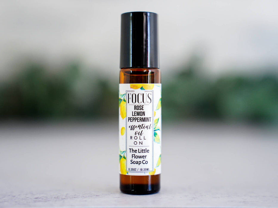 FOCUS Rose Lemon Peppermint Essential Oil Roll-on Aromatherapy - Little Flower Soap Co.