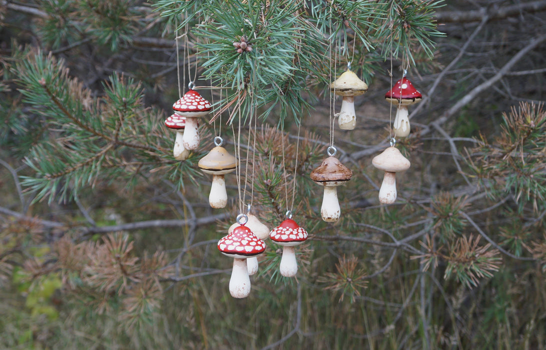 Hand-Painted Wooden Mushroom Hanging Ornaments - Goblin Grimm