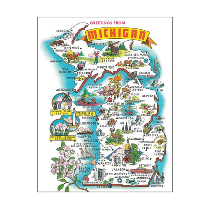Greetings from Michigan Map Card - City Bird