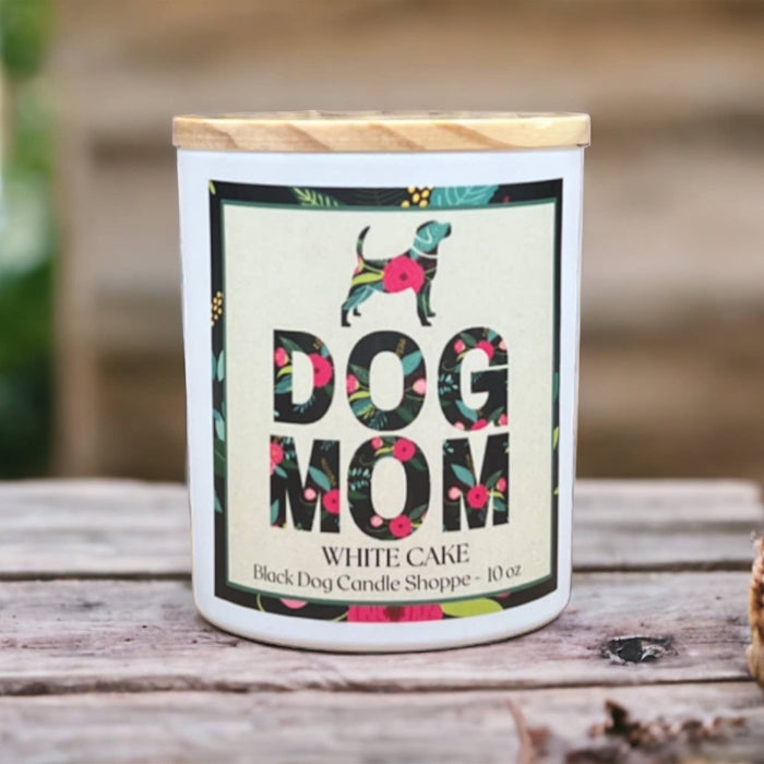 Dog Mom White Cake Scented Candle - Black Dog Candle Shoppe
