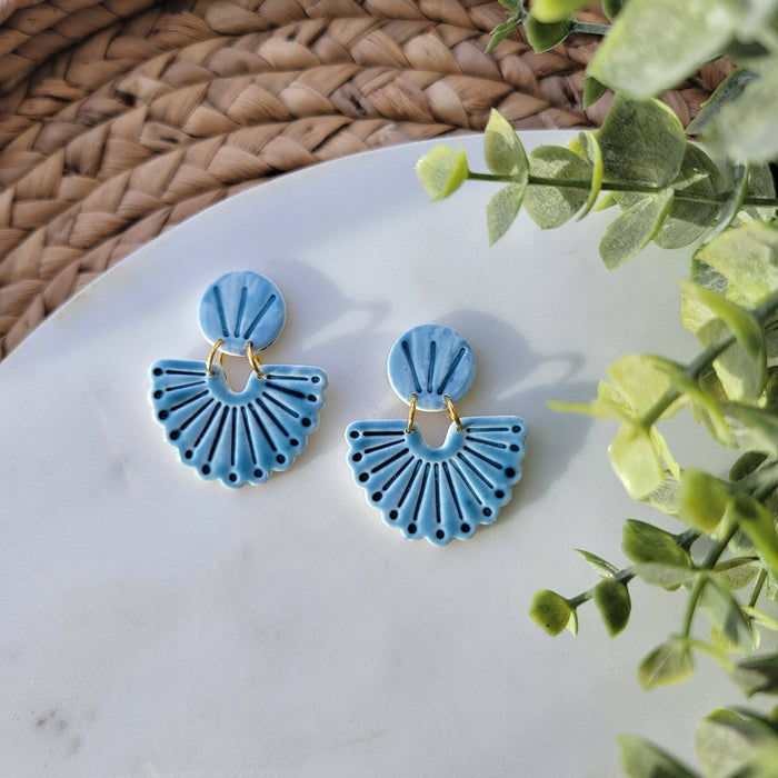 Blue Scalloped Tile Earrings - Cayenne & Cake