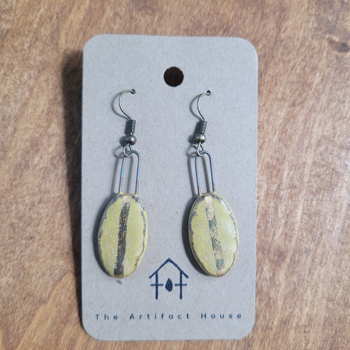 Mustard Oval Drop Earrings with Gold Lines - The Artifact House