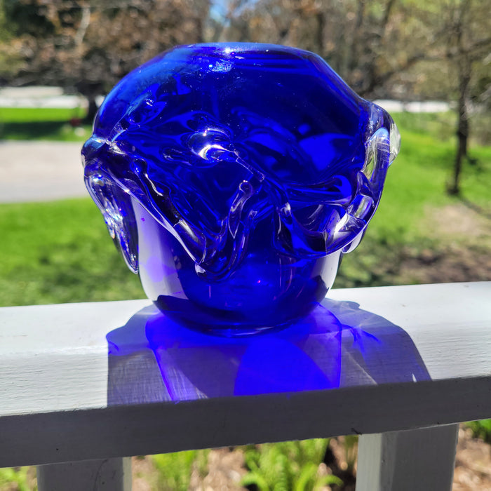 Short & Round Cobalt Blue Encircled Vase by Windblown Glass (Rick Shapero)