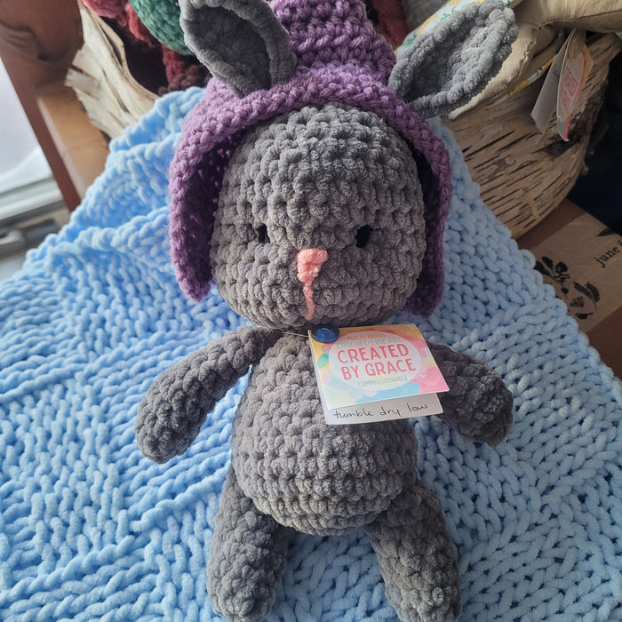 Hand Crocheted Stuffed Bunny - Created by Grace