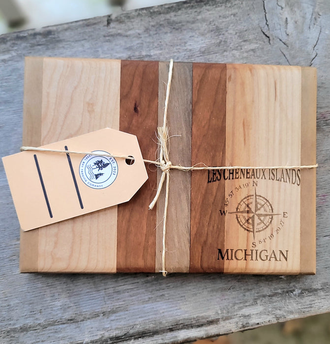 Small "Les Cheneaux Islands, Michigan" Stamped Wood Cutting or Serving Board - Hessel Bay Trading Company