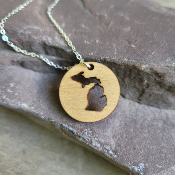 Michigan Wood Cutout Pendant by The Earring Boutique